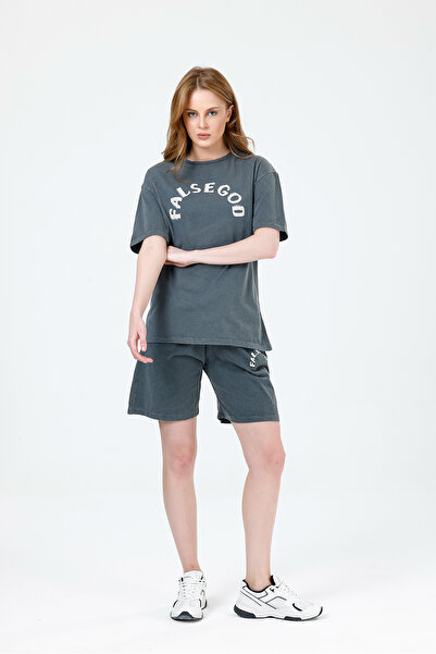 ONE WEAR Women's Crew Neck Gre Color Shorts Set