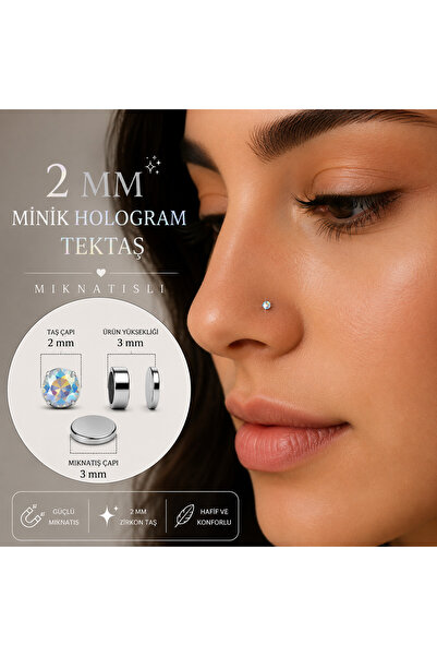 Heppii Minik Renkli Tektaş Hızma Mıknatıslı 316L Çelik 2MM Tektaş Burun Dudak...
