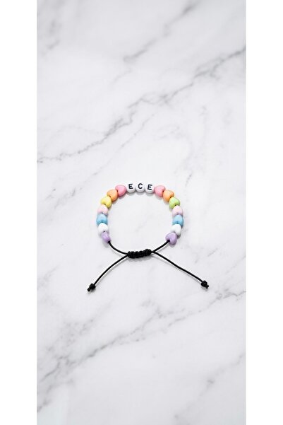 Beksy Accessory Çocuk Bilekliği Kişiye Özel İsimli - Renkli Kalp Boncuklu Aya...