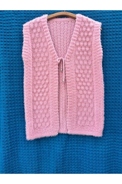 HACERLİ Women's Putra Pink Lace-Up Soft Knit Vest