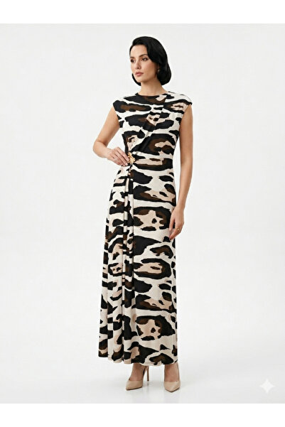 Topstar Forest Pattern Maxi Dress with Side Zippers and Gold Buckle