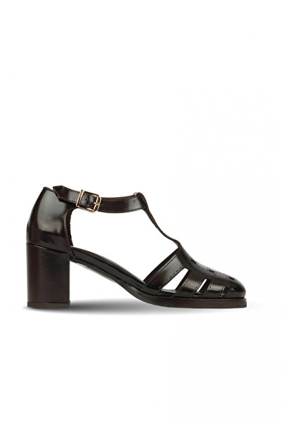 BUENO Black Open Leather Women's Heeled Sandals