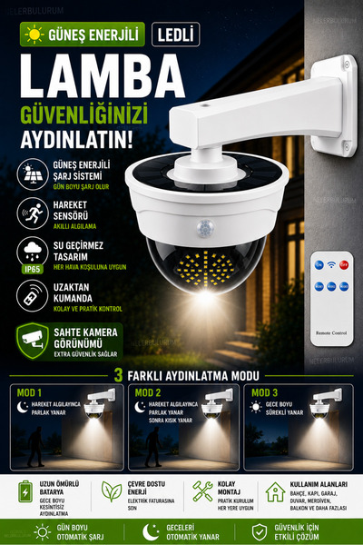 nelerbulurum Uzaktan Kumandalı Su Geçirmez Güneş Enerjili Hareket Sensörlü LE...