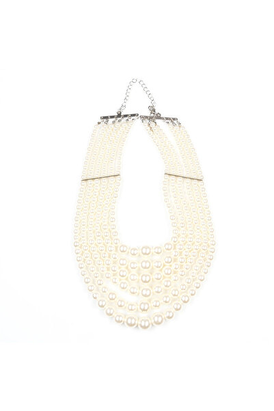 meli melo Necklace with multiple strands of white pearls and metal details