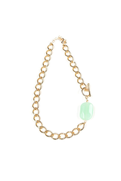 meli melo Colier elegant lant auriu cu pandantiv verde pastel