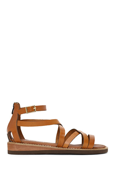 Derimod Women's Tan Ankle Buckle Leather Bodrum Sandals 26Sfd332918