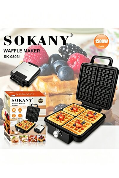 SOKANY ⚡️ جهاز صنع الوافل الكهربائي بقوة 1500 واط - 4 قوالب وافل كبيرة، ألواح...