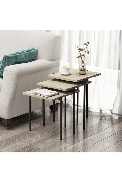 Betroya Nest Zigon Sehpa Traverten Modern 3’lü Yan Sehpa Takımı