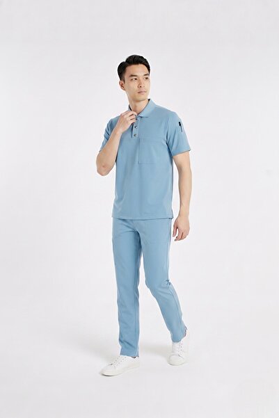 Nur Medikal Giyim Zulu Model Cool Petrol Blue Color Soft Lycra Men's Scrubs U...