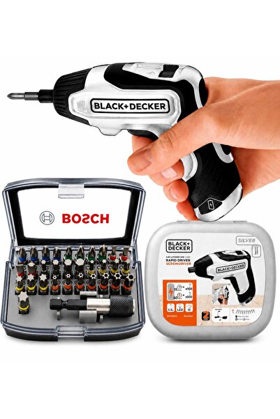 Black&Decker 3.6 V Lityum Batarya Şarjlı Tornavida Seti + Bosch 32 Parça Vida...