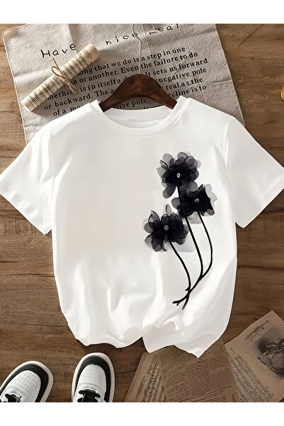 121 Women's Floral Print Short Sleeve T-Shirt Crew Neck Design Spring/Summer ...
