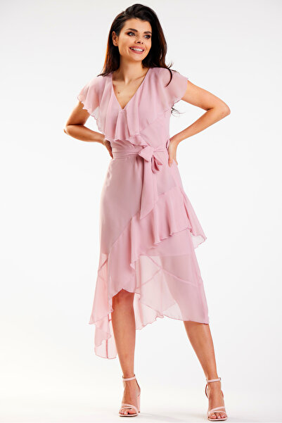 Awama Dress A574, Awama, Polyester, Pink, XL INTL