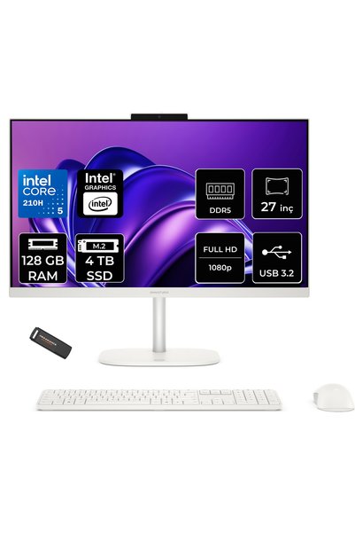 HP OmniStudio 27 Core 5 210H 128GB RAM 4TB SSD 27" FHD FreeDos Beyaz All in One Bilgisayar + Per4 USB Bellek