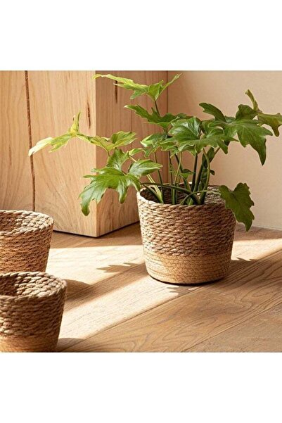 Arabest Hand Woven Straw Plant Basket, Leak-Proof Indoor Outdoor Planter, Lig...