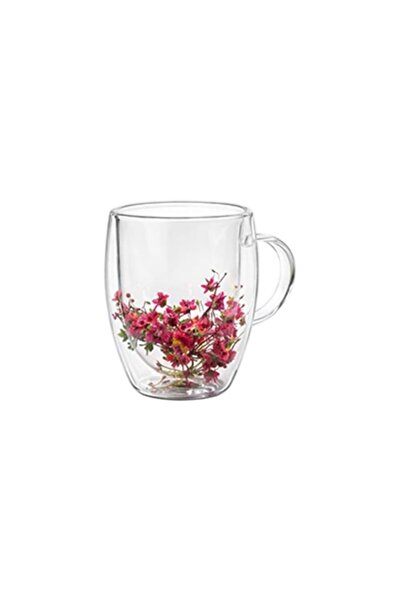 HEDİYE FİKRİ Double Walled Floral Mug 9X8 cm Transparent Decorative Mug