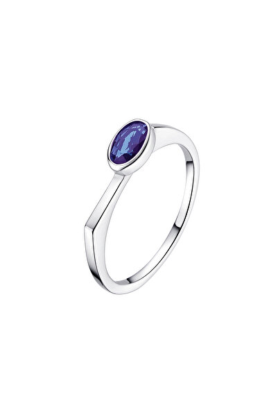 Lisa&Co. Inel Argint Oval Stone 57 mm / Argint placat cu rodiu / Zircon albastru