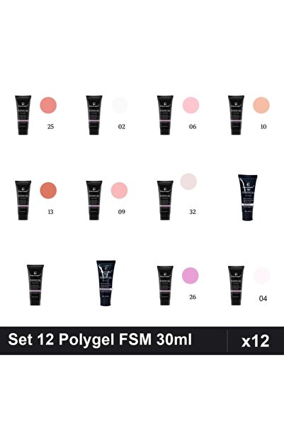 FSM Set 12 Polygel 30ml - Nr.01, Nr.02, Nr.04, Nr.06, Nr.09, Nr.10, Nr.13, Nr...