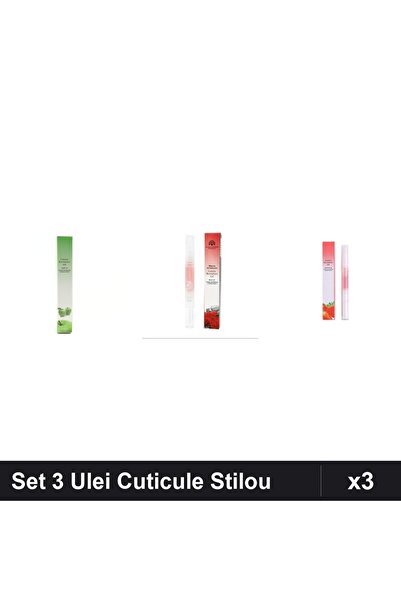 NAİLS Set 3 Ulei Cuticule Tip Stilou - Mar Verde, Trandafir, Strawberry