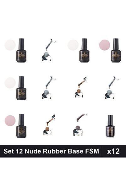 FSM Set 12 Nude Rubber Base 15ml - Nr.15 Alb Laptos, Nr.14 Nude, Nr.12