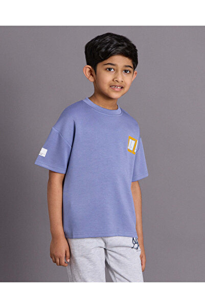 REDTAG Boys Blue Printed Scuba Fabric T-shirt