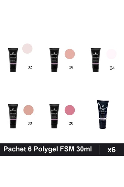 FSM Set 6 Polygel 30ml - Nr.32, Nr.28, Nr.04, Nr.30, Nr.20, Nr.23