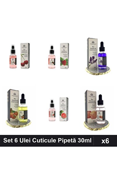 global fashion Set 6 Ulei Cuticule Pipetă 30ml - Cireșe, Căpșuni, Lavandă, Ma...