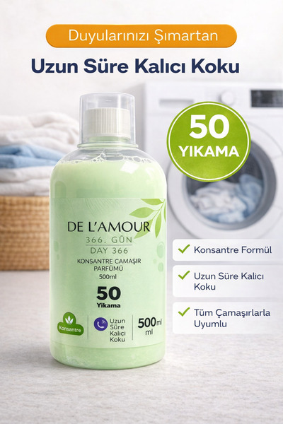 delamour Konsantre Sıvı Çamaşır Parfümü & 50 Yıkama %0 Alerjen 500ml 366.Gün