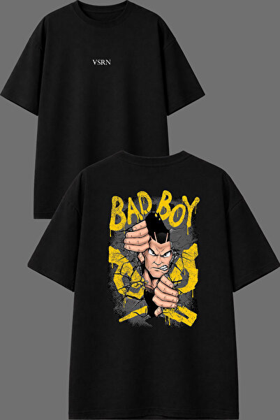 VSRN Μπλουζάκι Bad Boy Design με στάμπα μπροστά και πίσω, μαύρο, oversized