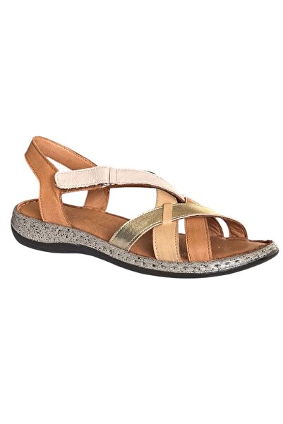 CEX 25Y NBL10 Sandale casual din piele naturală pentru femei, maro/alb