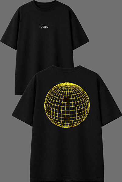 VSRN Yellow Earth Design Front and Back Printed Black Oversize T-Shirt