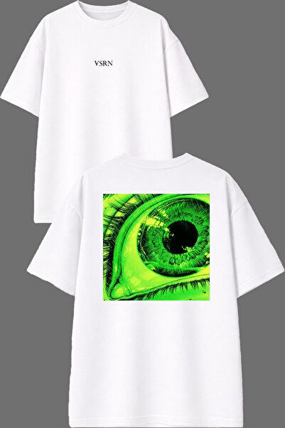 VSRN Μπλουζάκι με σχέδιο Green Face Design, με στάμπα μπροστά και πίσω, λευκό...