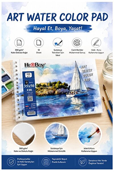 Artlantis Telli Suluboya Eskiz Defteri 35x50 cm 1 Adet Herboy 300 gr Sulu Boy...
