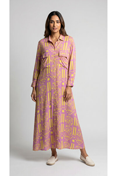 Şeker Portakalım Shirt Collar Button Front Long Sleeve Shirt Dress