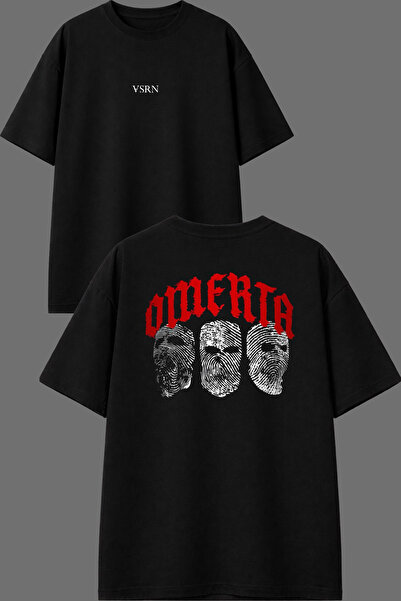 VSRN Fingerprint Design Front and Back Printed Black Oversize T-Shirt