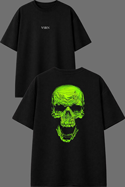 VSRN Tricou oversize negru cu imprimeu în față și în spate, cu design Green S...