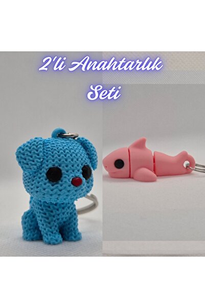 3DAtölyeMaker Light Blue Knitted Patterned Dog and Light Pink Flexible Shark ...