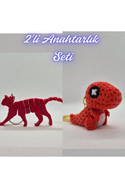 3DAtölyeMaker Fire Engine Red Flexible Cat and Red Knitted Pattern Moving Din...
