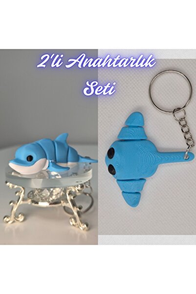 3DAtölyeMaker Light Blue Flexible Colorful Dolphin and Light Blue Flexible Je...