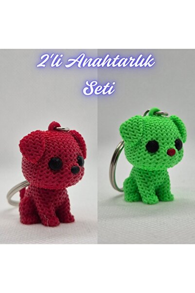 3DAtölyeMaker Fire Engine Red Knitted Patterned Dog and Light Green Knitted P...