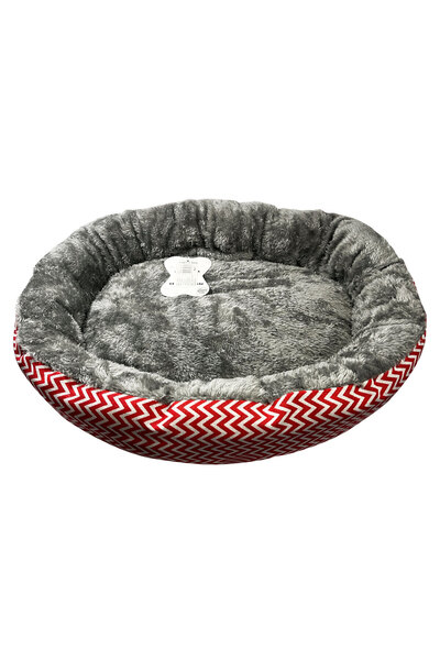 OEM Pat pufos pentru caini si pisici, oval, cu model zig-zag, 45x40 cm, inalt...