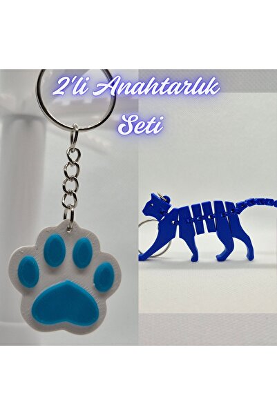 3DAtölyeMaker Light Blue Cat Paw and Blue Flexible Cat Keychain