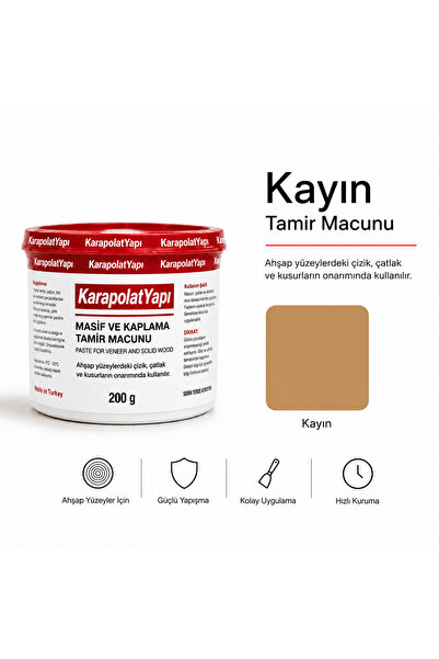KarapolatYapı Kayın Mobilya Ahşap Parke Tamir Dolgu Macunu 200Gr