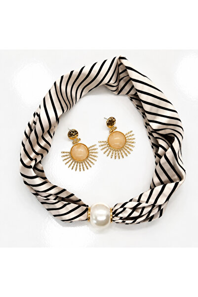 Liva Group Atelier Special Series Pearl Detailed Magnetic Scarf & Ecru Stone ...