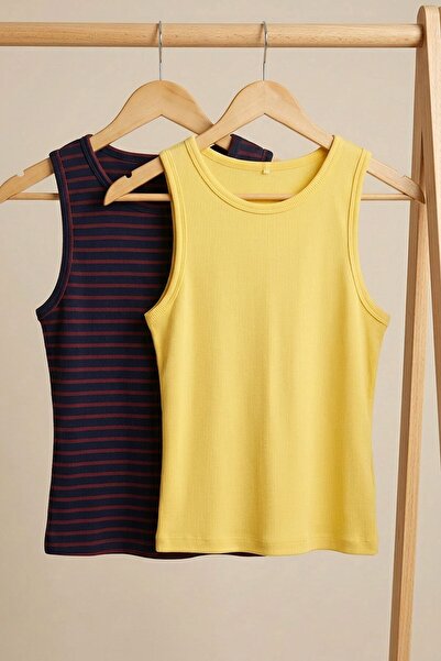 COTENCONCEPT 2 Pieces of Ribbed Fitted Viscose Blended Strappy T-Shirt