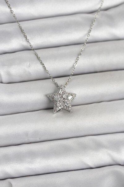 özssa 316L Steel Chain Silver Color Zircon Stone Star Model Women's Necklace