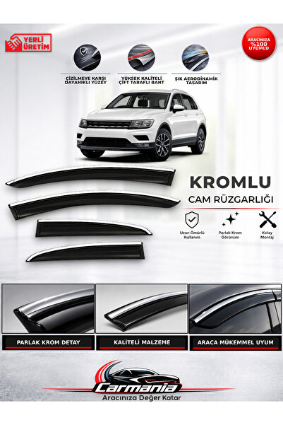 Volkswagen Tiguan (2016 - 2023) Araca Özel Kromlu Cam Rüzgarlığı 4’lü Set