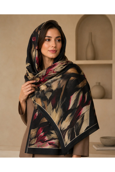 LUVINA Soft Women's Black Cream Burgundy / Abstract Patterned Shawl for Daily...