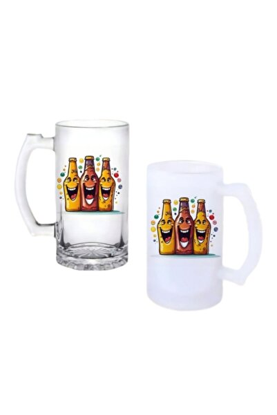 Ghostbastır Smiling Bottles Beer Glass with Handle Frosted or Transparent Opt...