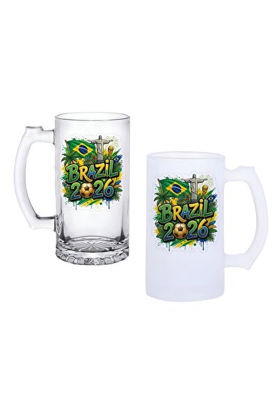 Ghostbastır Brazil World Cup Beer Glass with Handle Frosted or Transparent Op...