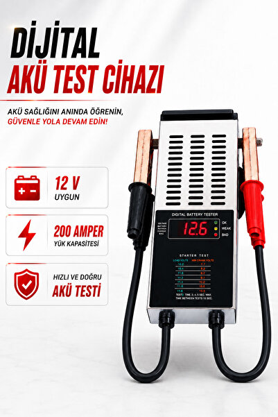 Badem10 Dijital Akü Test Cihazı 12V 200 Amper Araç Akü Voltaj Ölçer Profesyon...